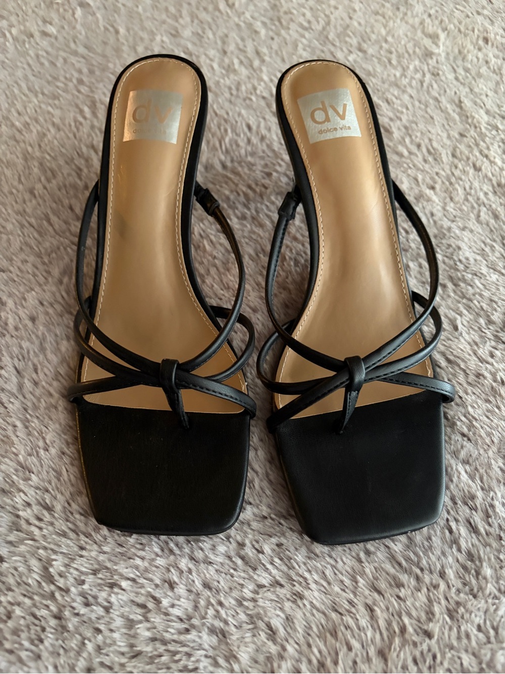 Dolce Vita Black Strappy Square-Toe Slide Heels